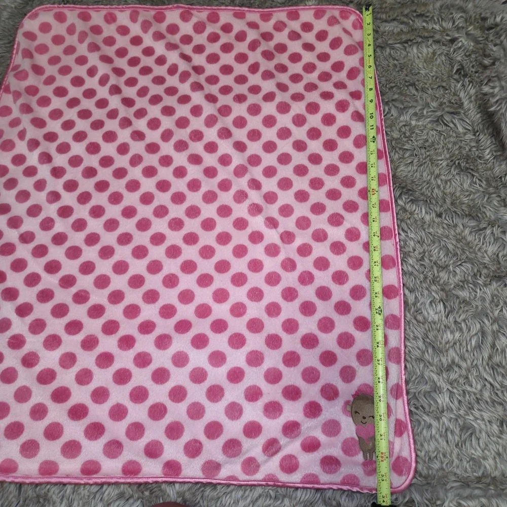 Carter's CHILD of MINE Pink‎ Polka Dot Monkey Baby Blanket Lovey Plush Sherpa